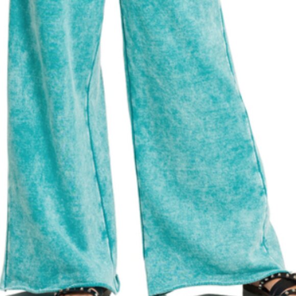 #303 ACID WASH FLEECE PALAZZO PANTS WITH POCKETS - Picture 5 of 7